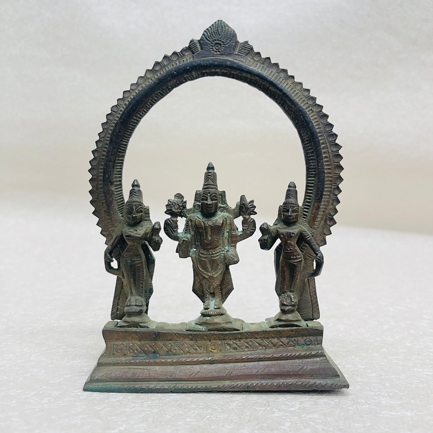 Aged Bronze Vishnu Statue with Sridevi And Bhudevi