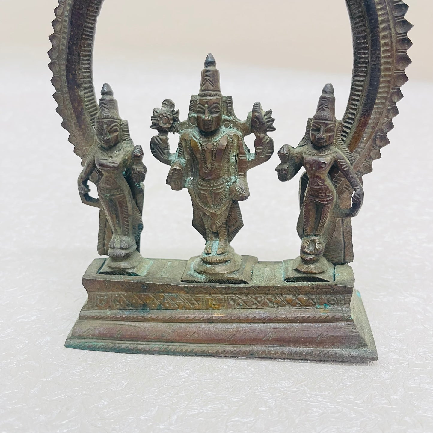 Aged Bronze Vishnu Statue with Sridevi And Bhudevi