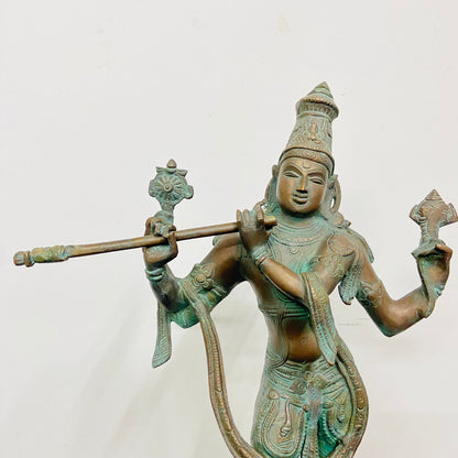 standing brass krishna with flute