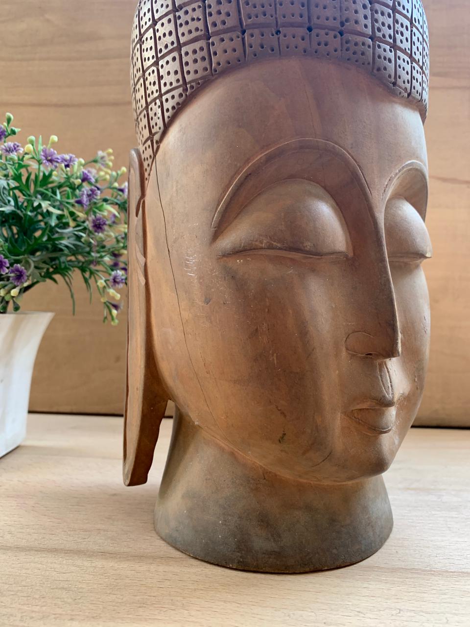 Buddha Head Wooden | Hand Carved | Fine Carving | Home Decor | Buddha head Idol - KhatiJi