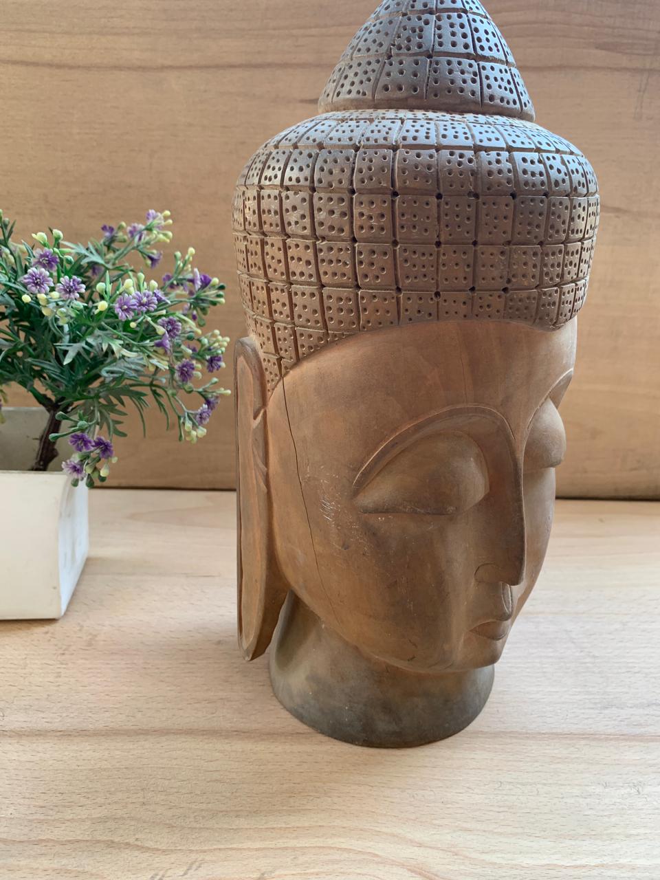 Buddha Head Wooden | Hand Carved | Fine Carving | Home Decor | Buddha head Idol - KhatiJi