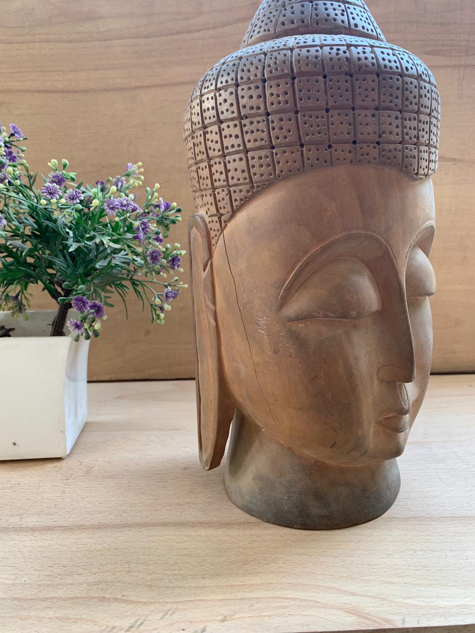 Buddha Head Wooden | Hand Carved | Fine Carving | Home Decor | Buddha head Idol - KhatiJi