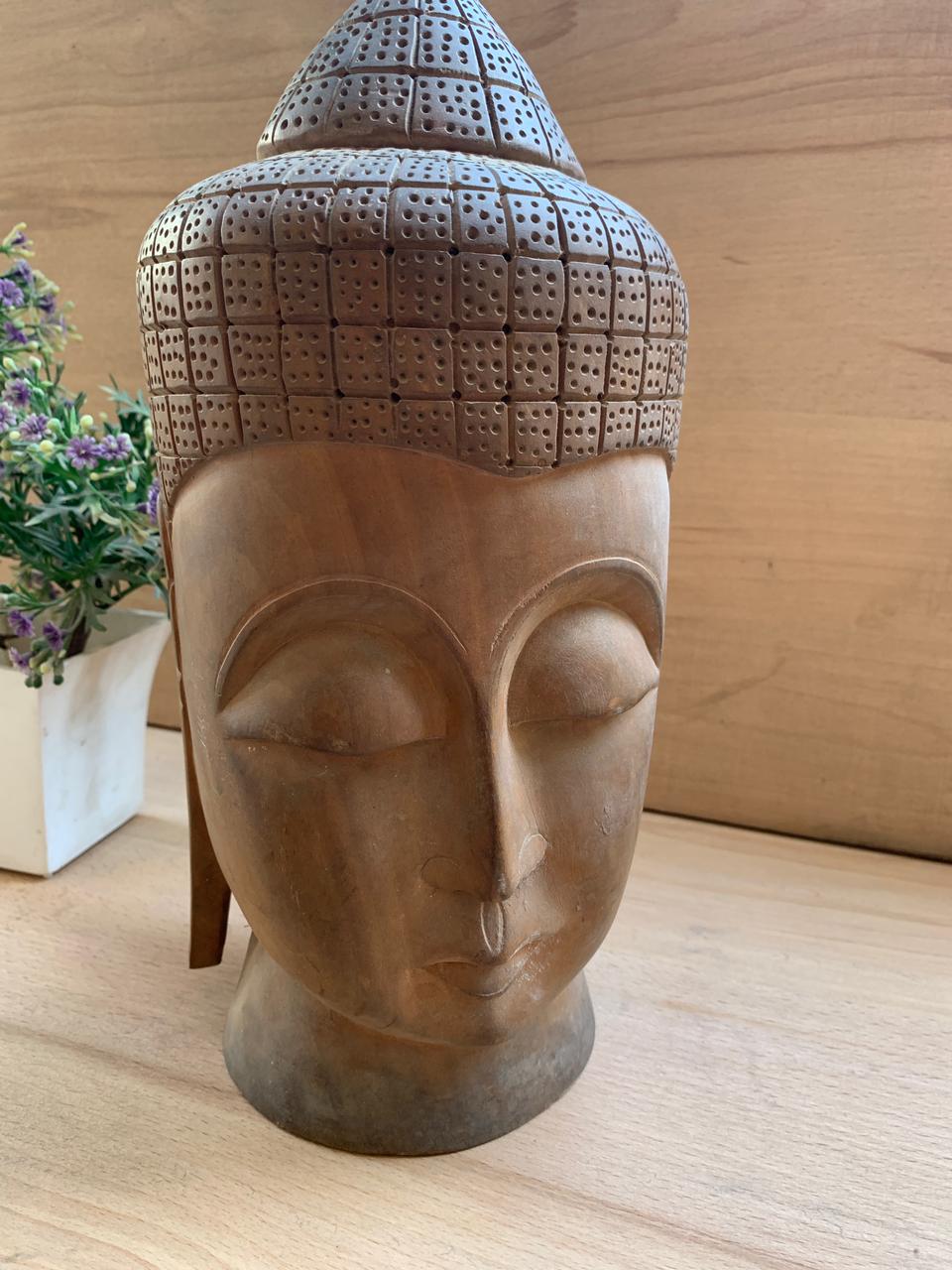 Buddha Head Wooden | Hand Carved | Fine Carving | Home Decor | Buddha head Idol - KhatiJi