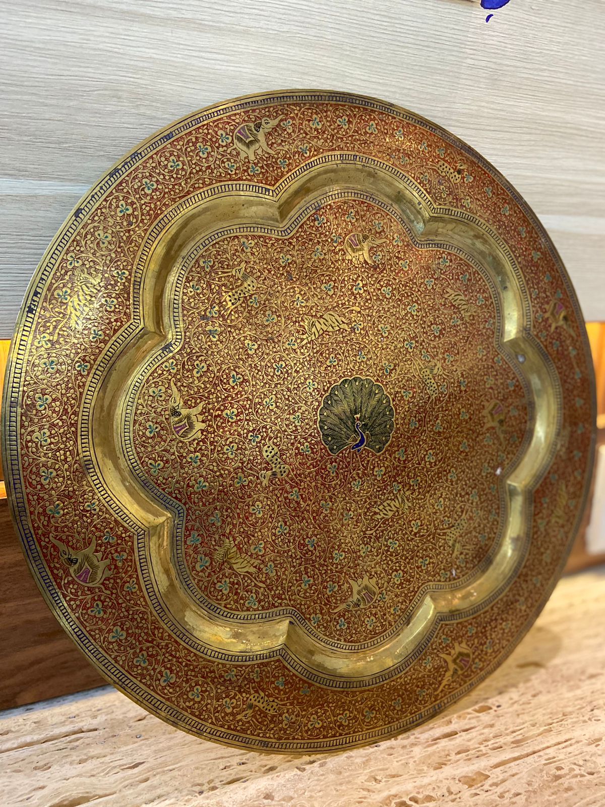 Meenakari Brass Plates 14" inches | Home Decor | Unique Art - KhatiJi