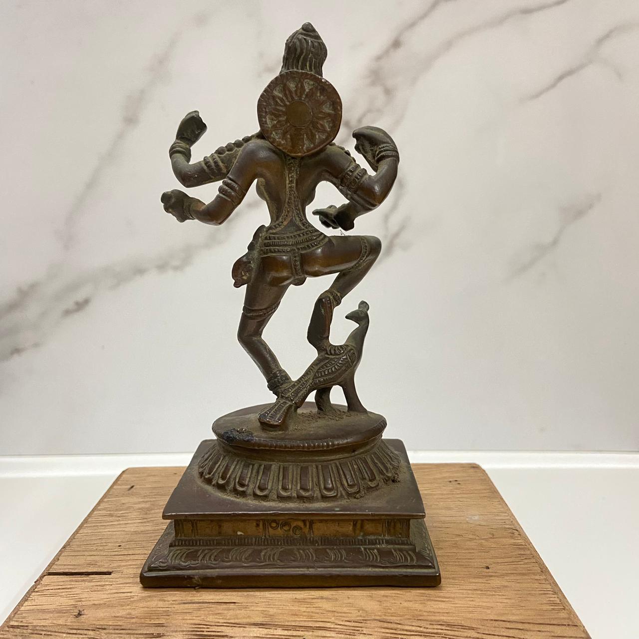 Old Bronze Goddess Saraswati Dancing on a Peacock