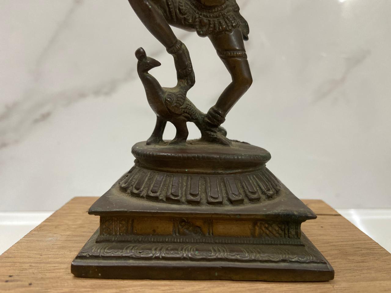 Old Bronze Goddess Saraswati Dancing on a Peacock