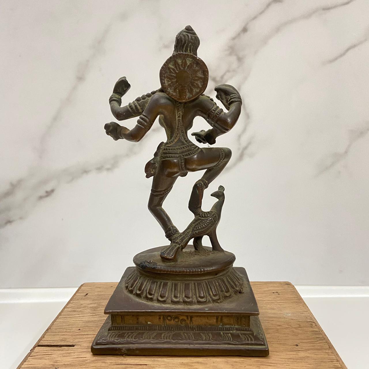 Old Bronze Goddess Saraswati Dancing on a Peacock