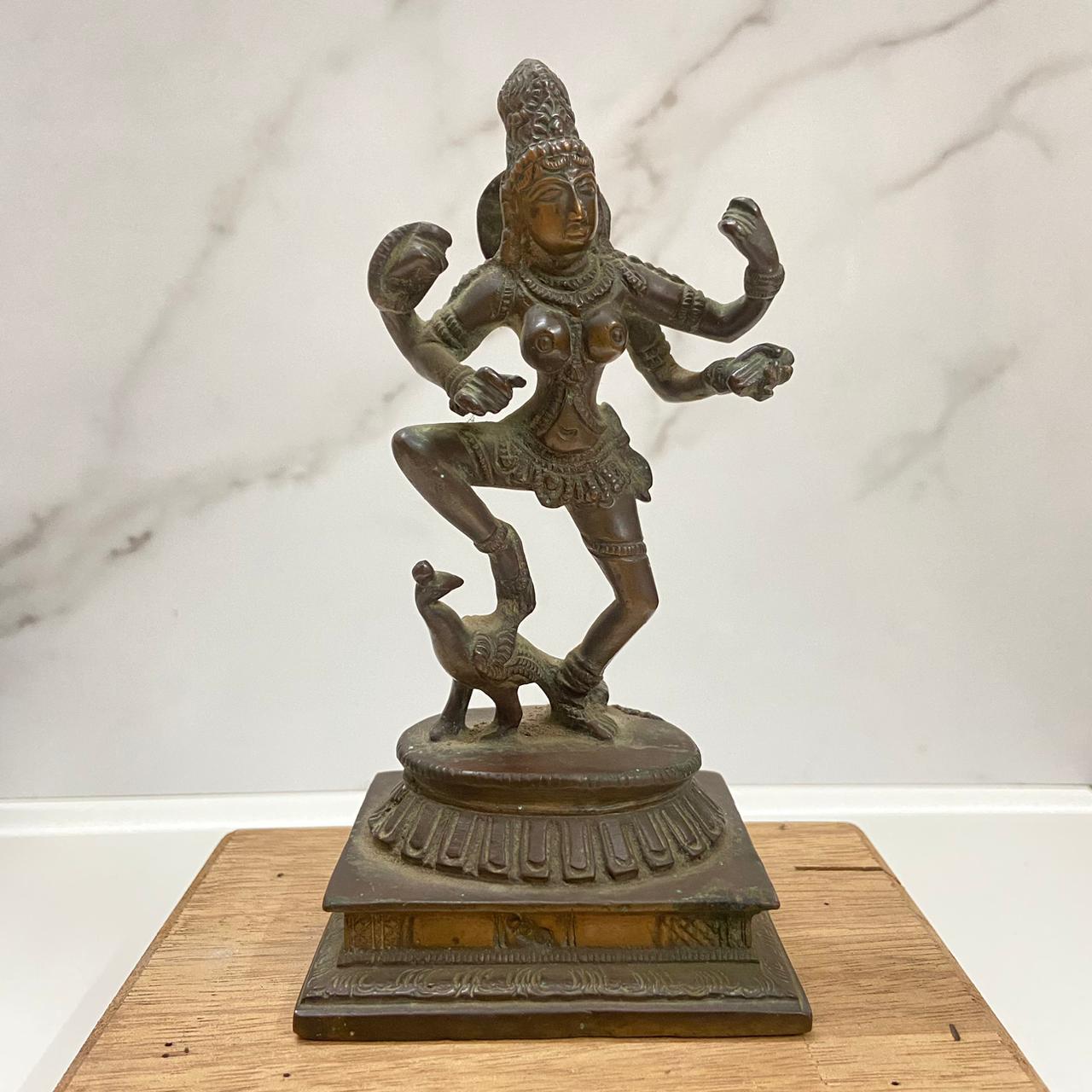 Old Bronze Goddess Saraswati Dancing on a Peacock
