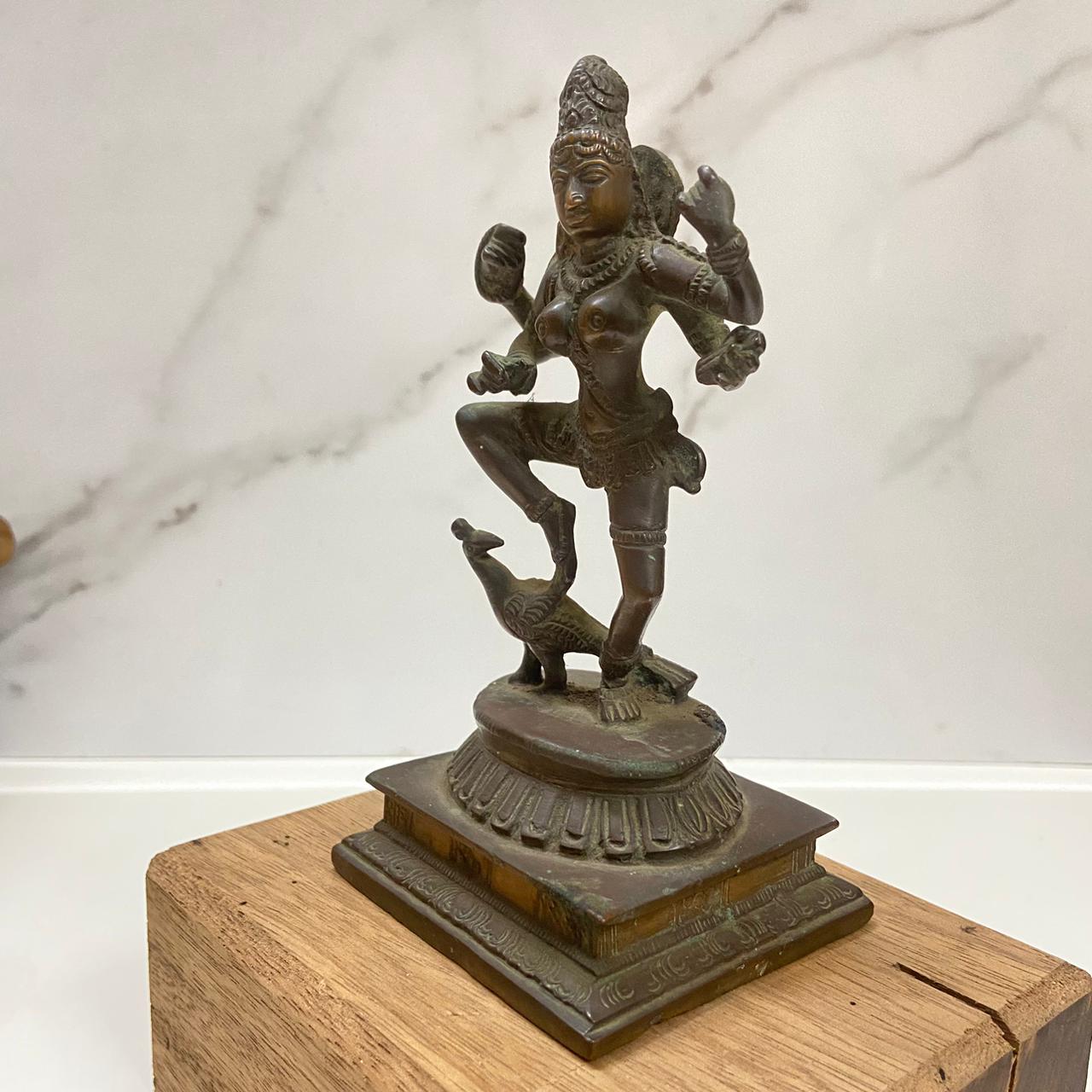 Old Bronze Goddess Saraswati Dancing on a Peacock