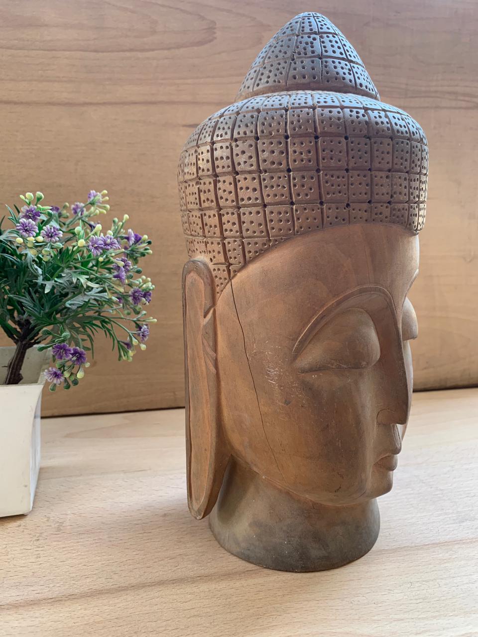 Buddha Head Wooden | Hand Carved | Fine Carving | Home Decor | Buddha head Idol - KhatiJi