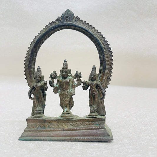 Aged Bronze Vishnu Statue with Sridevi And Bhudevi