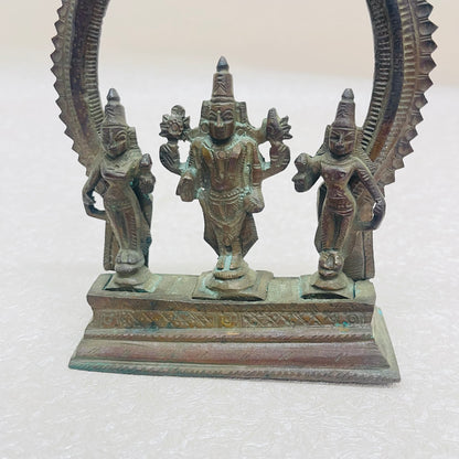 Aged Bronze Vishnu Statue with Sridevi And Bhudevi