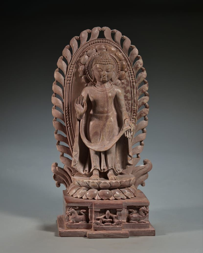 Handcarved standing stone buddha svulpture