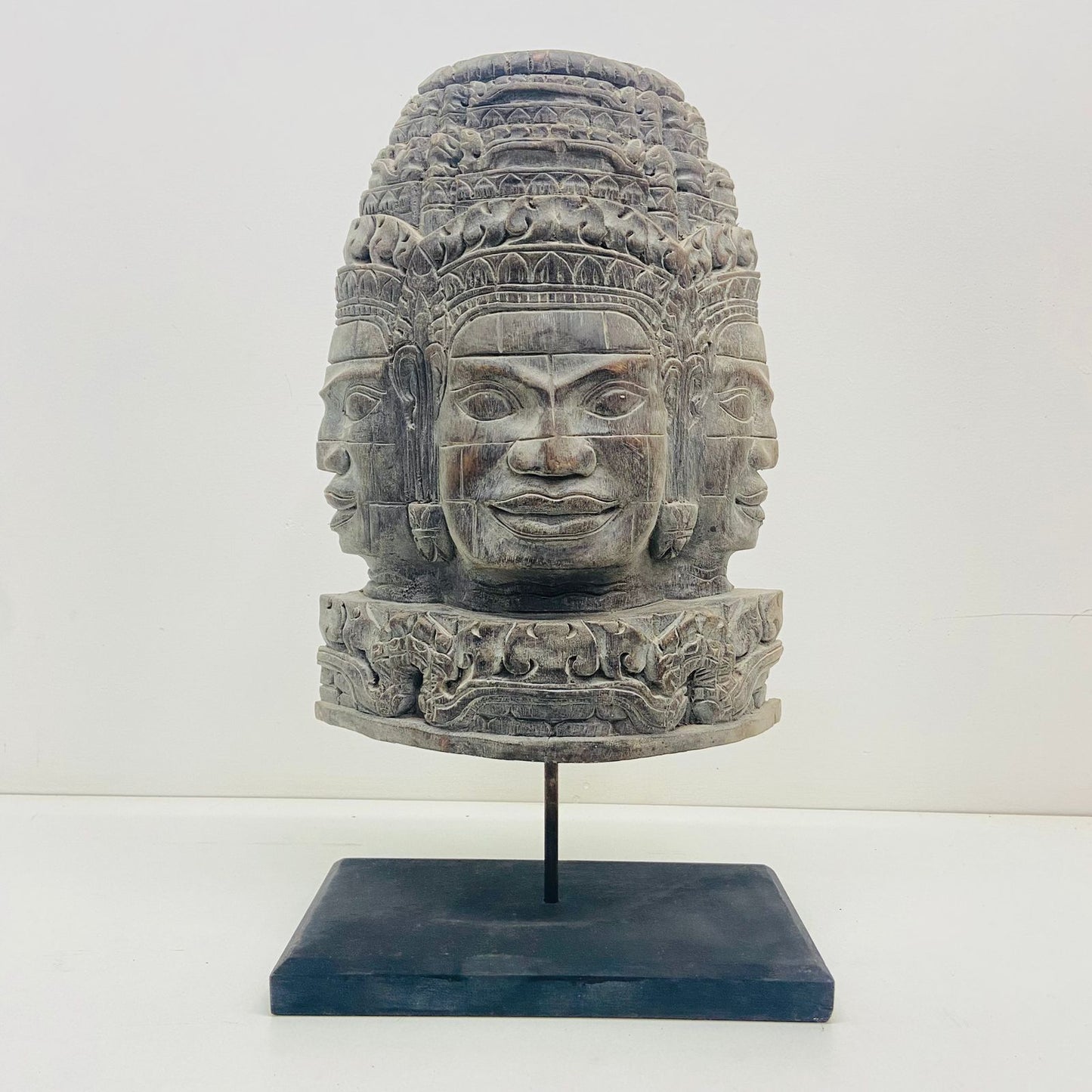 Hand Carved Wooden Combodian Shiva Panel