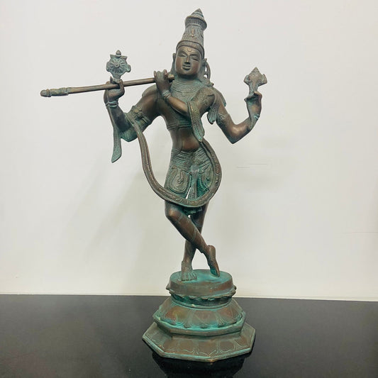 standing brass krishna with flute