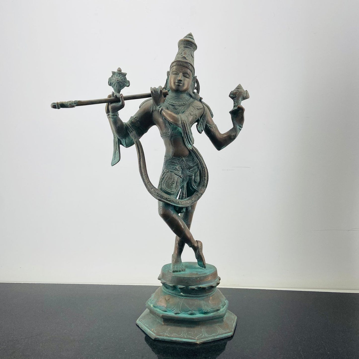 standing brass krishna with flute