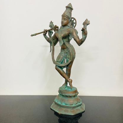 standing brass krishna with flute
