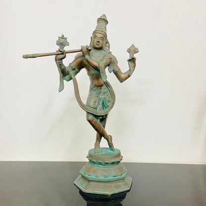 standing brass krishna with flute