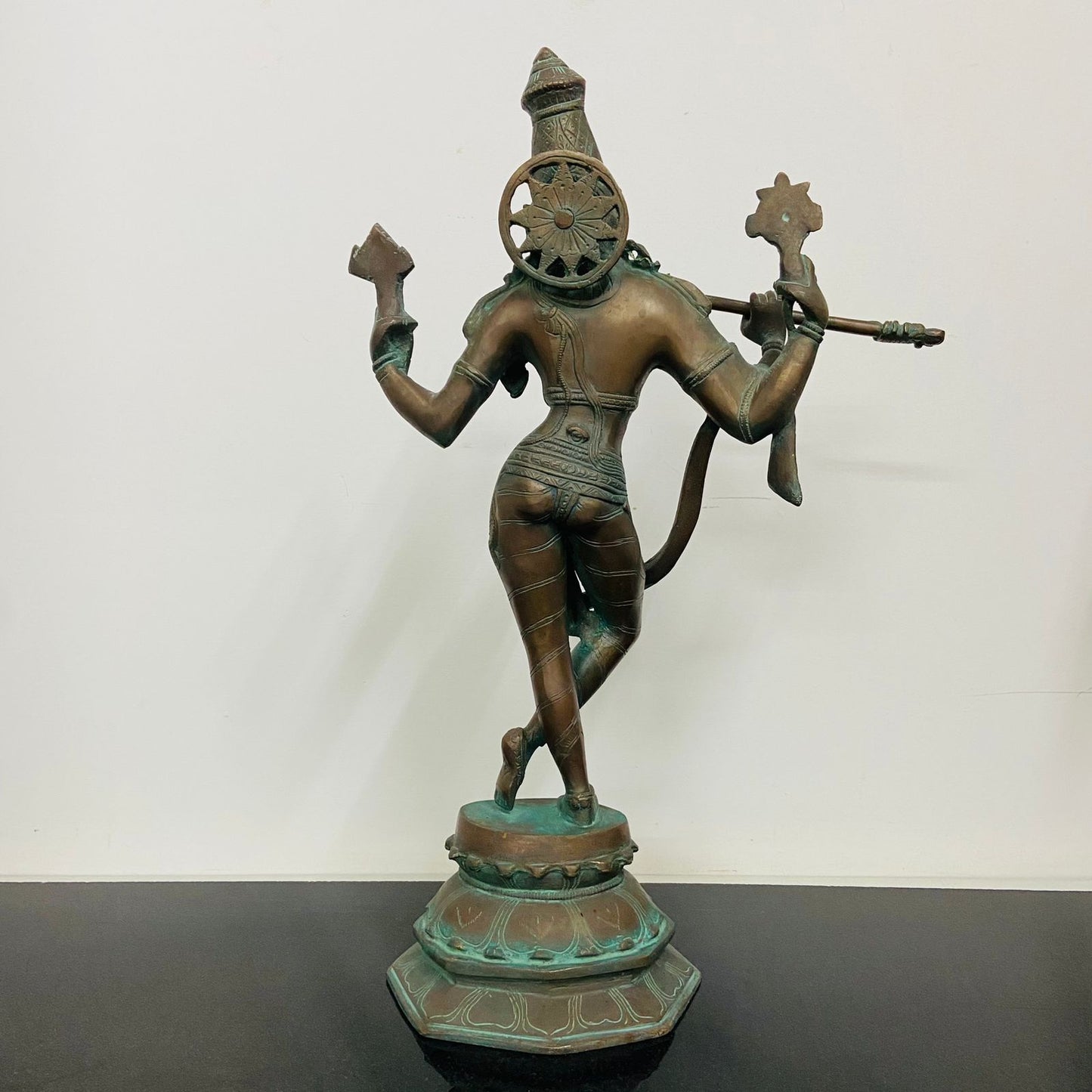 standing brass krishna with flute