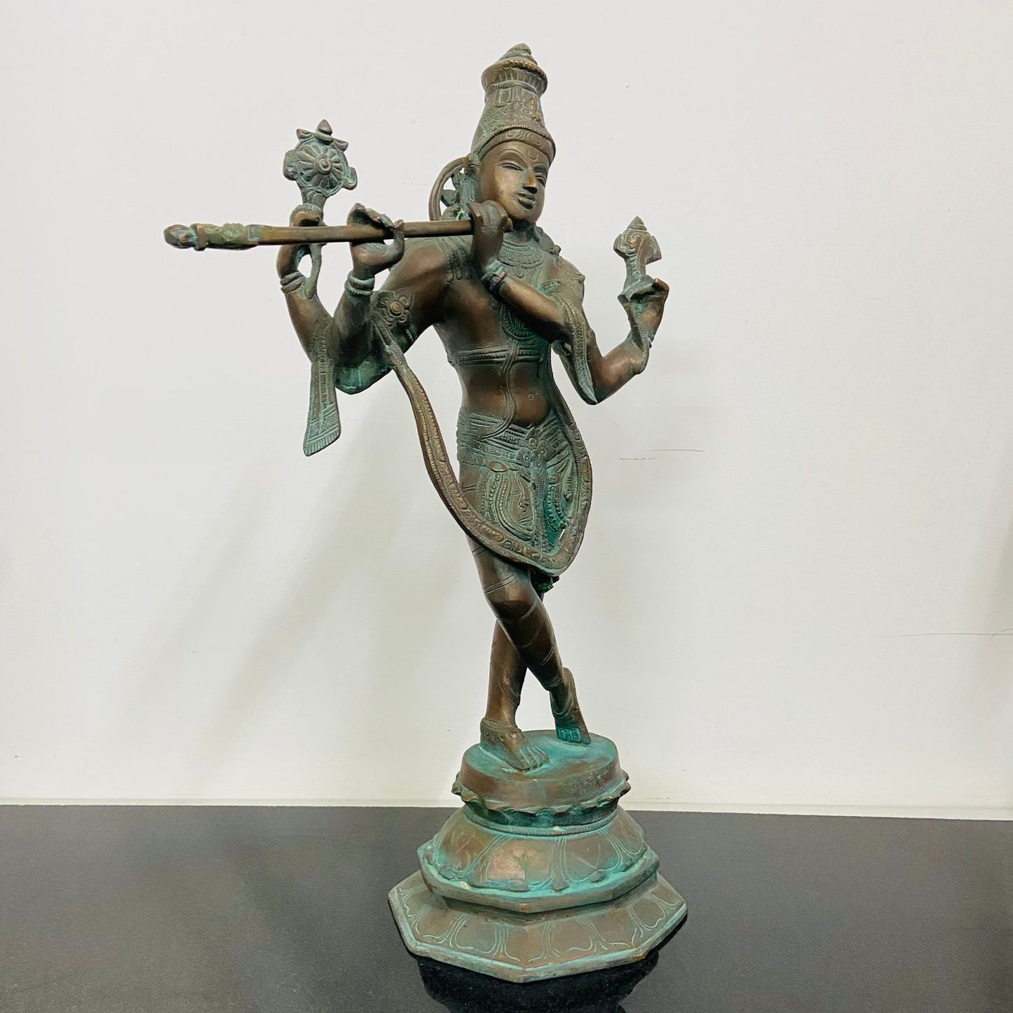 standing brass krishna with flute