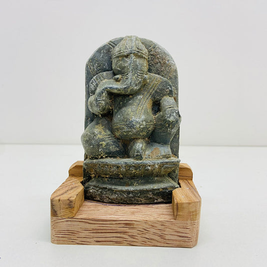 Old Seated Stone Ganesh Sculpture