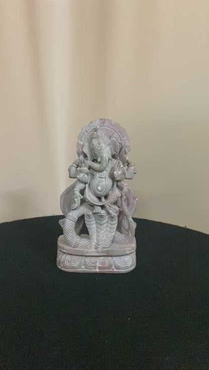 Stone Dancing Six hand Ganesh Ji on Three Headed Vasuki Serpent