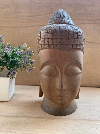 Buddha Head Wooden | Hand Carved | Fine Carving | Home Decor | Buddha head Idol - KhatiJi