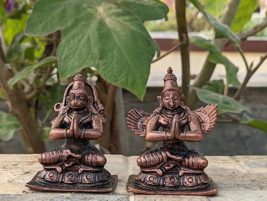 Small Size HanumanJi and Garuda pair Hand Casted in Copper