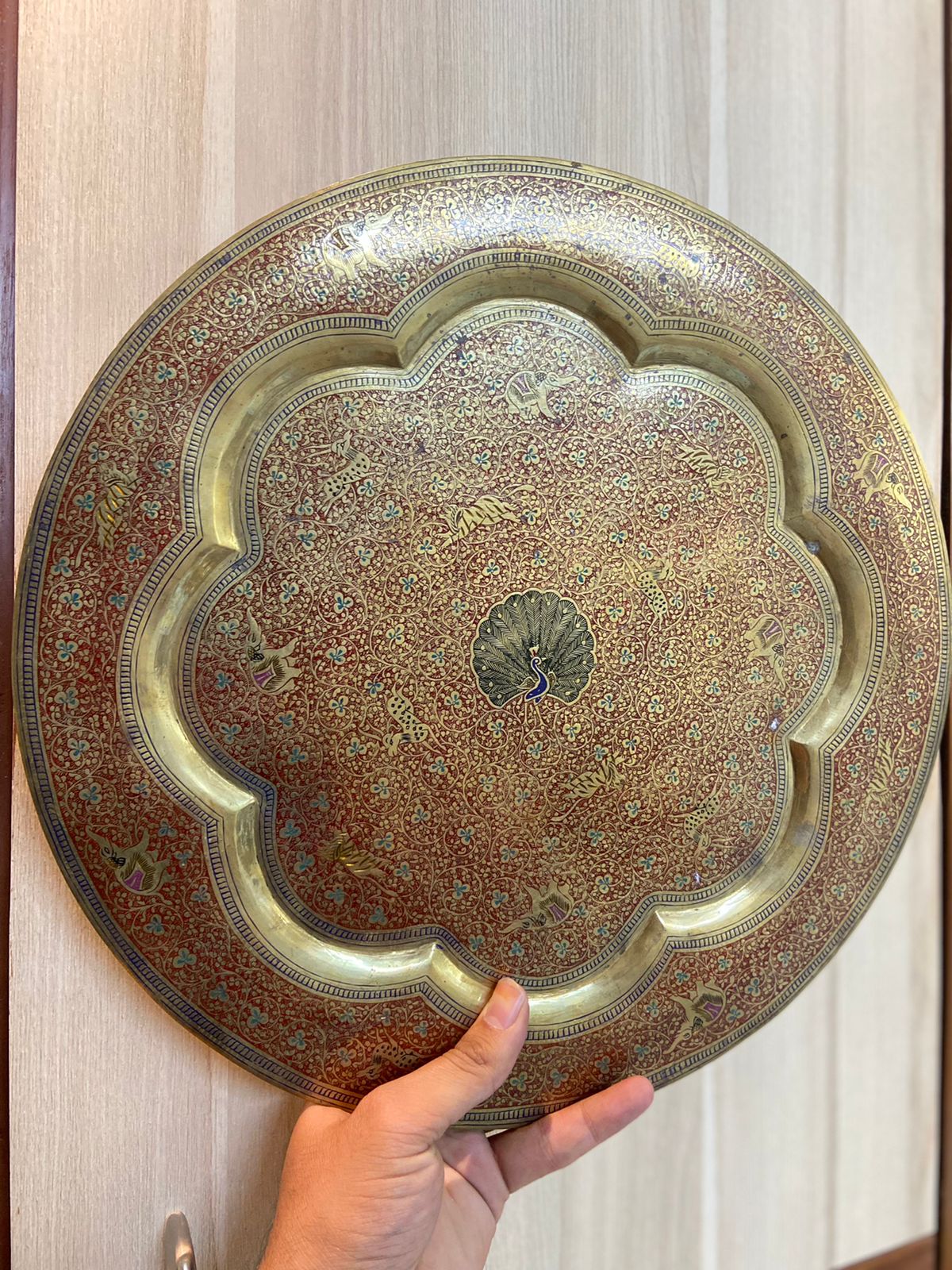 Meenakari Brass Plates 14" inches | Home Decor | Unique Art - KhatiJi