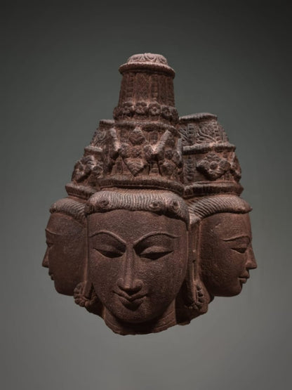 Vintage Stone Three Face Vishnu ji Bust, Very Unique Sculpture, Stone Art, Vishnu Stone Statue, Stone Sculpture, Rare sculpture, Vintage Sculpture - KhatiJi