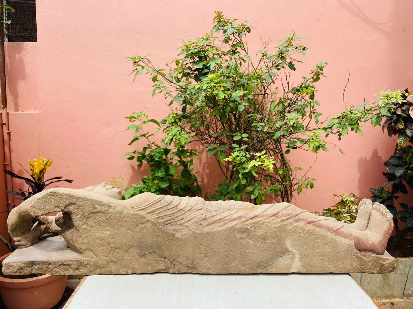 Stone Reclining/Sleeping Garden Buddha Sculpture Buddha 23", Stone Buddha Sculpture, Sleeping Buddha Statue, garden decor, Sleeping buddha