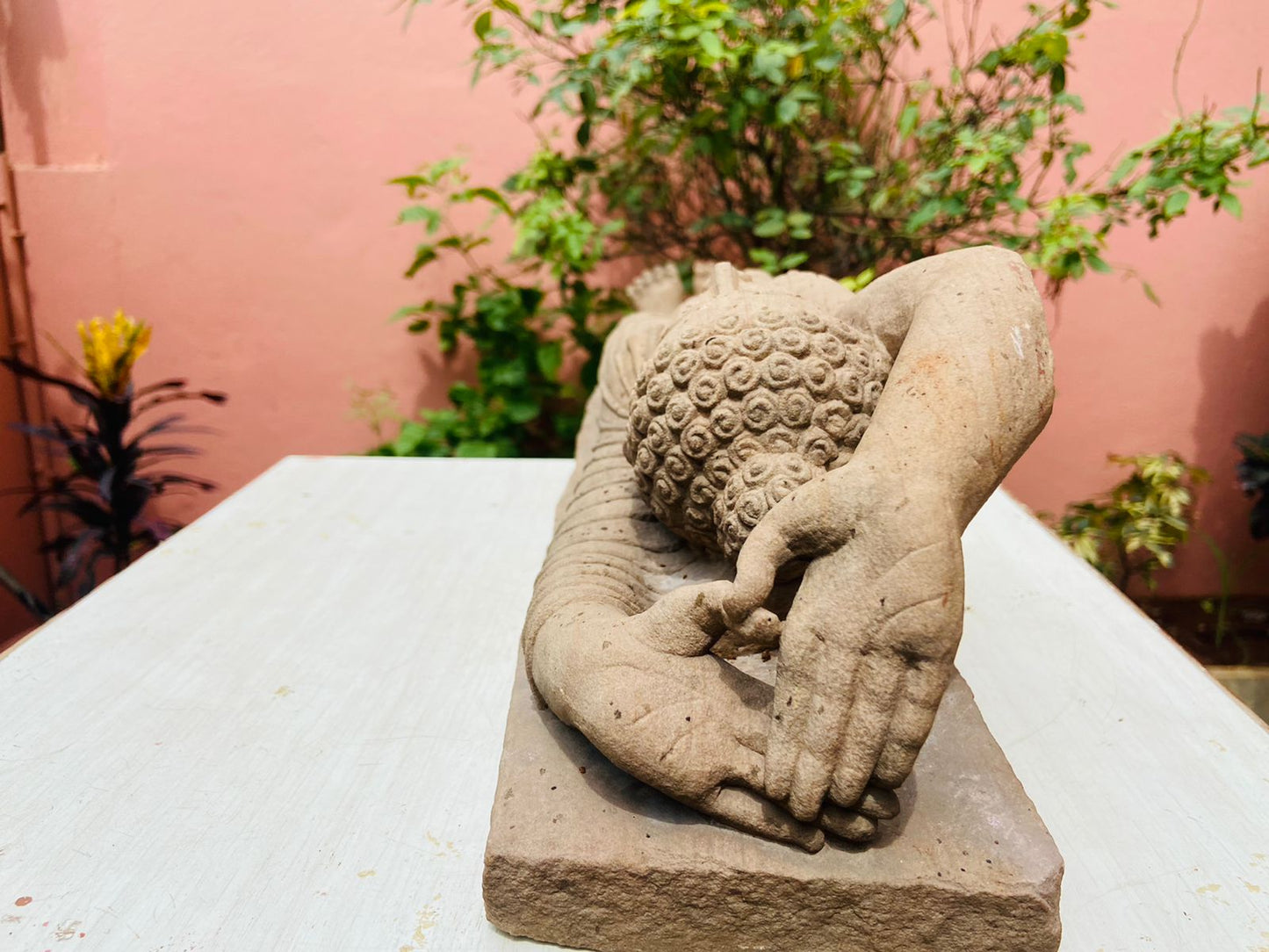 Stone Reclining/Sleeping Garden Buddha Sculpture Buddha 23", Stone Buddha Sculpture, Sleeping Buddha Statue, garden decor, Sleeping buddha