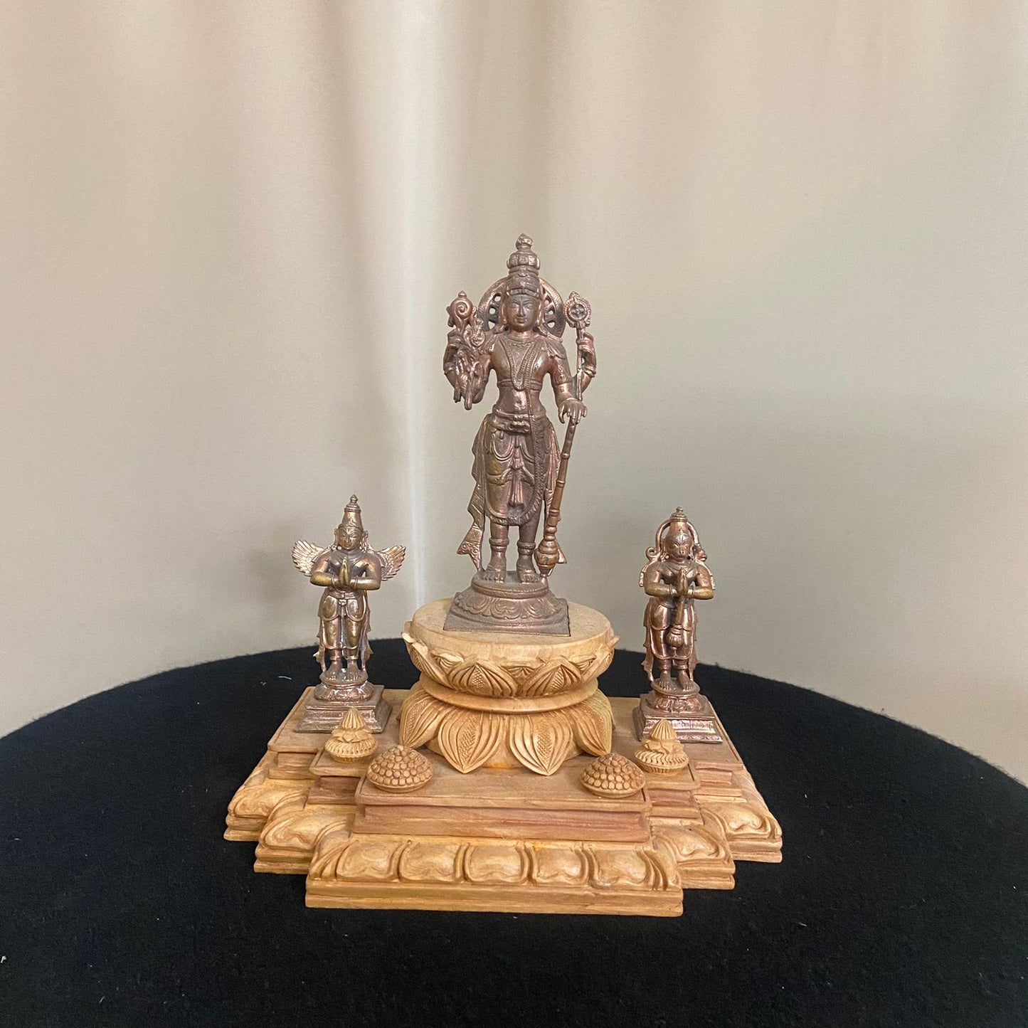 Hand Casted Copper Vishnu Darbar Idols with hand carved wooden base