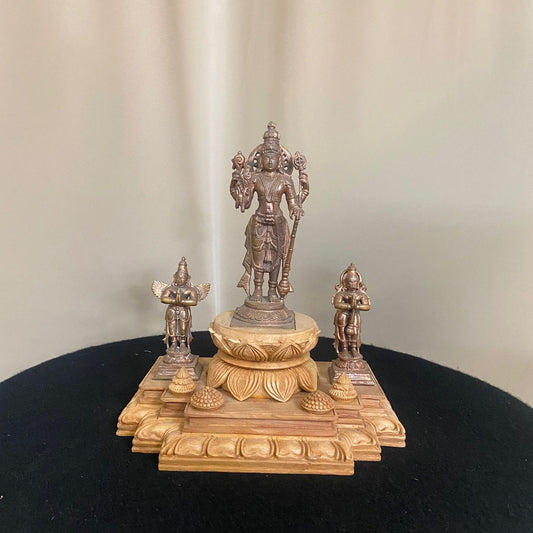 Hand Casted Copper Vishnu Darbar Idols with hand carved wooden base