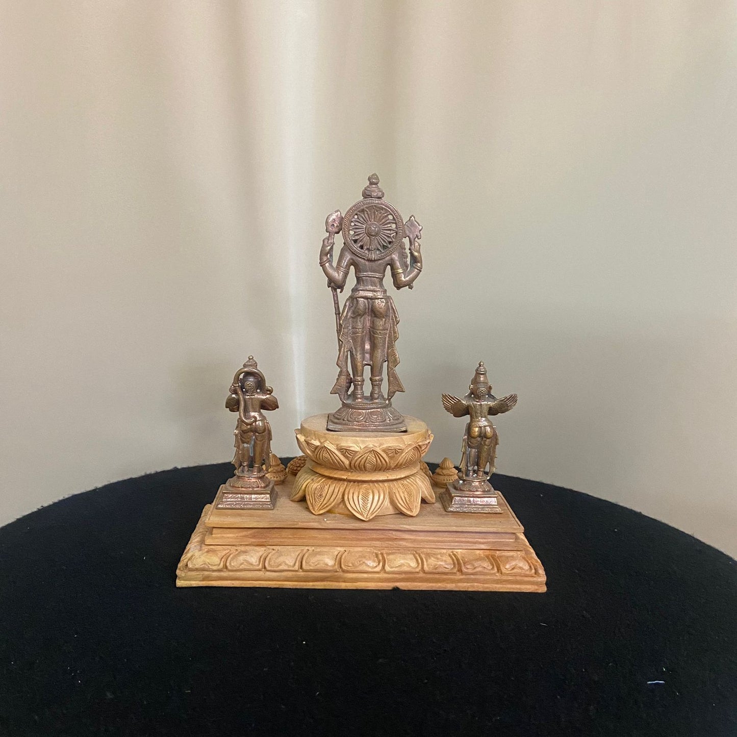 Hand Casted Copper Vishnu Darbar Idols with hand carved wooden base