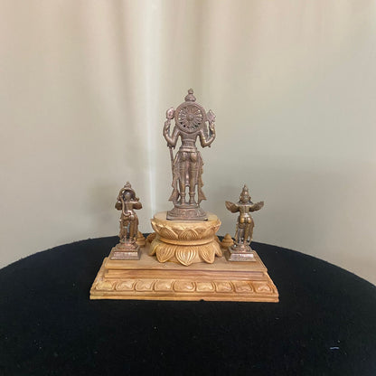 Hand Casted Copper Vishnu Darbar Idols with hand carved wooden base