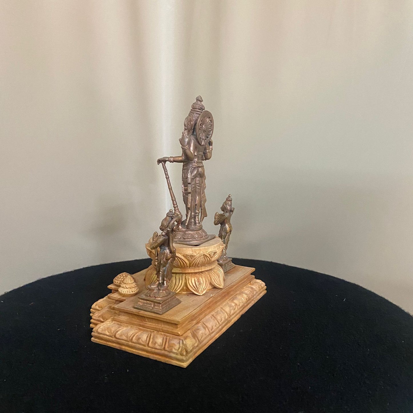 Hand Casted Copper Vishnu Darbar Idols with hand carved wooden base