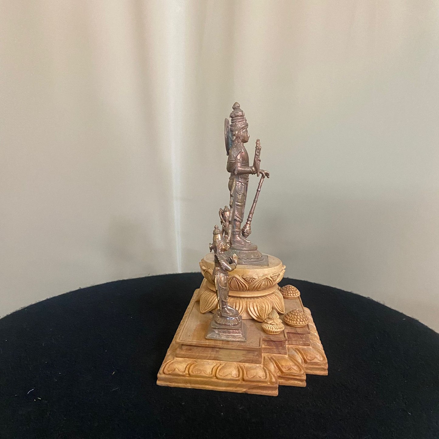 Hand Casted Copper Vishnu Darbar Idols with hand carved wooden base