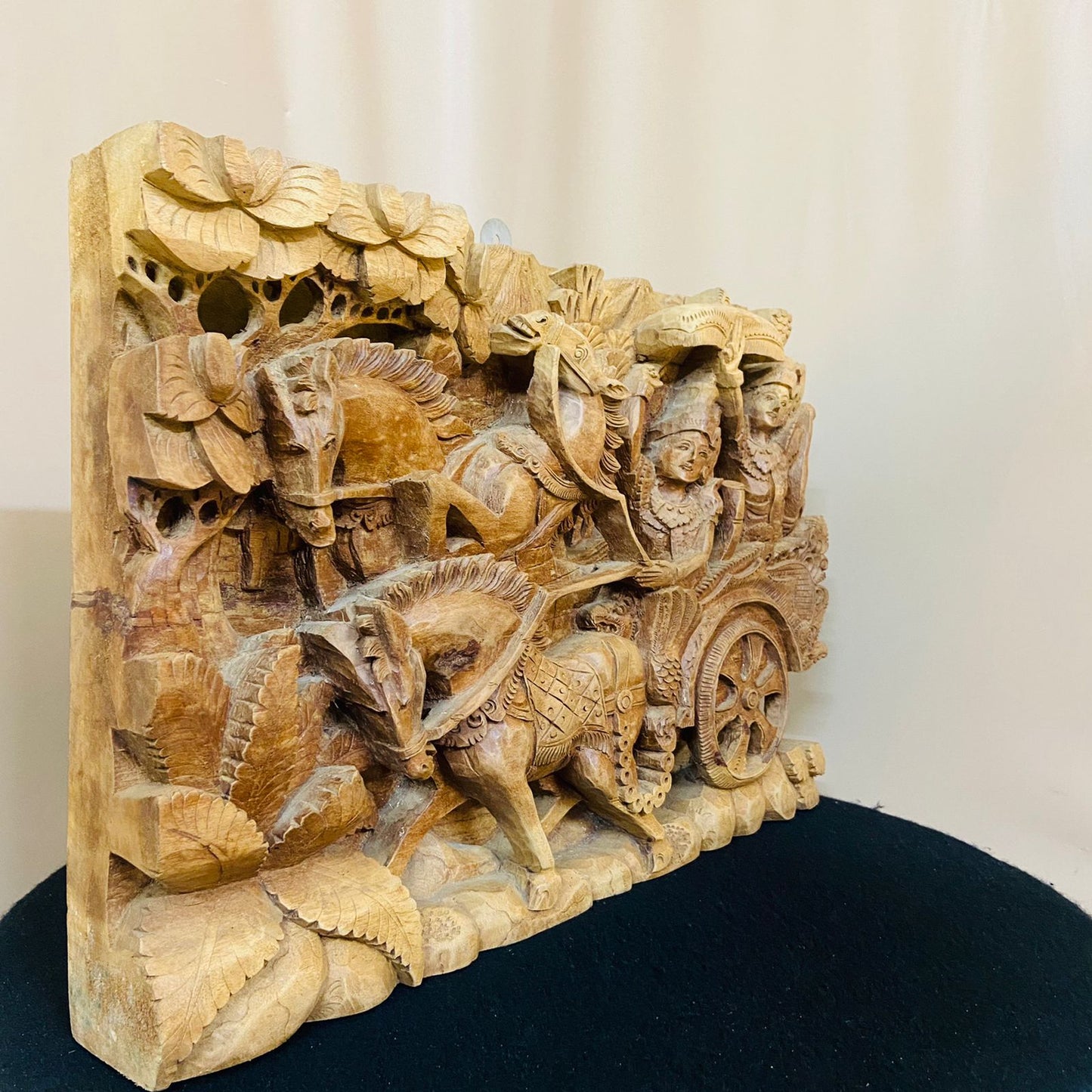 Wooden Lord Krishna Arjuna Rath Chariot wall panel