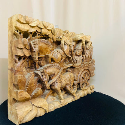 Wooden Lord Krishna Arjuna Rath Chariot wall panel