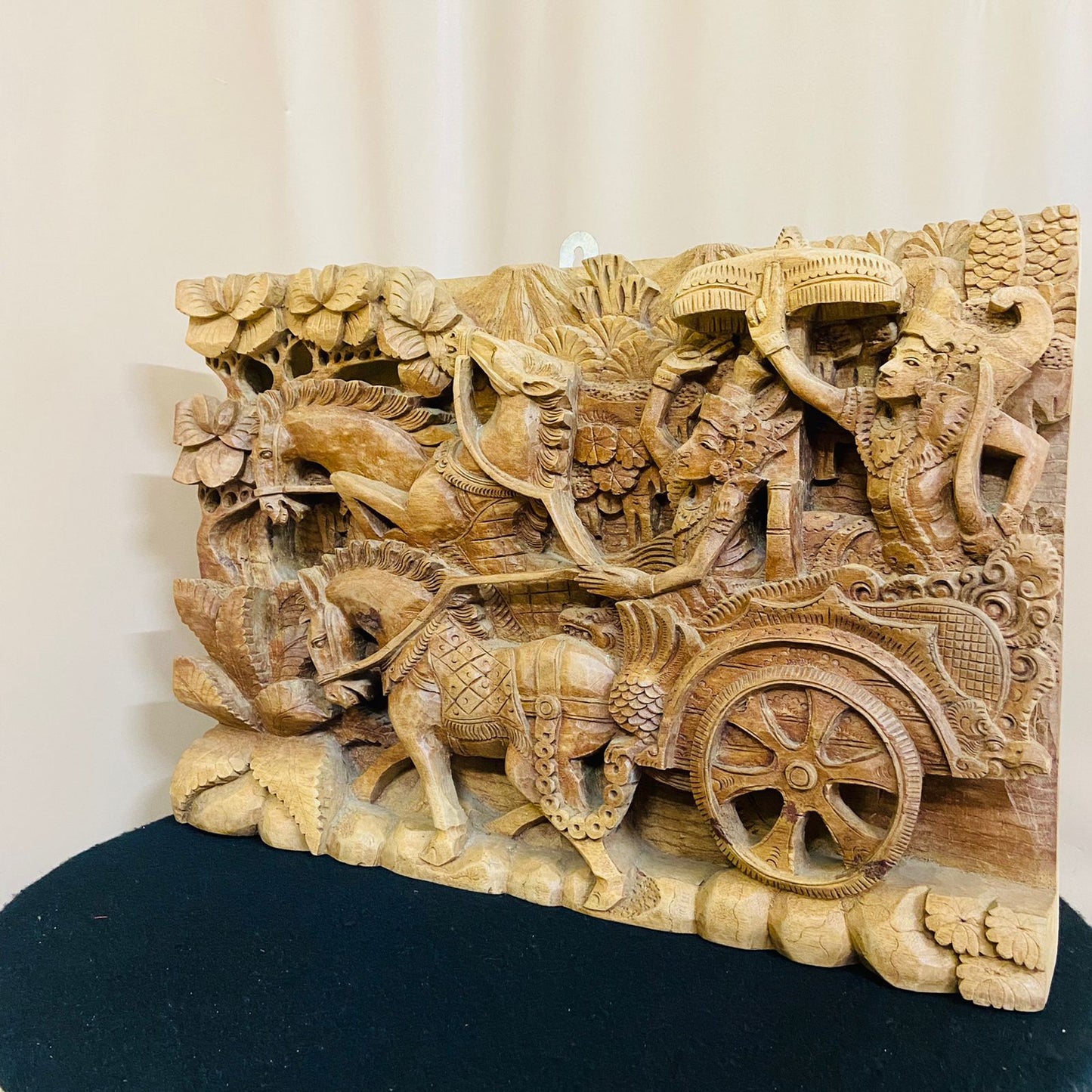Wooden Lord Krishna Arjuna Rath Chariot wall panel
