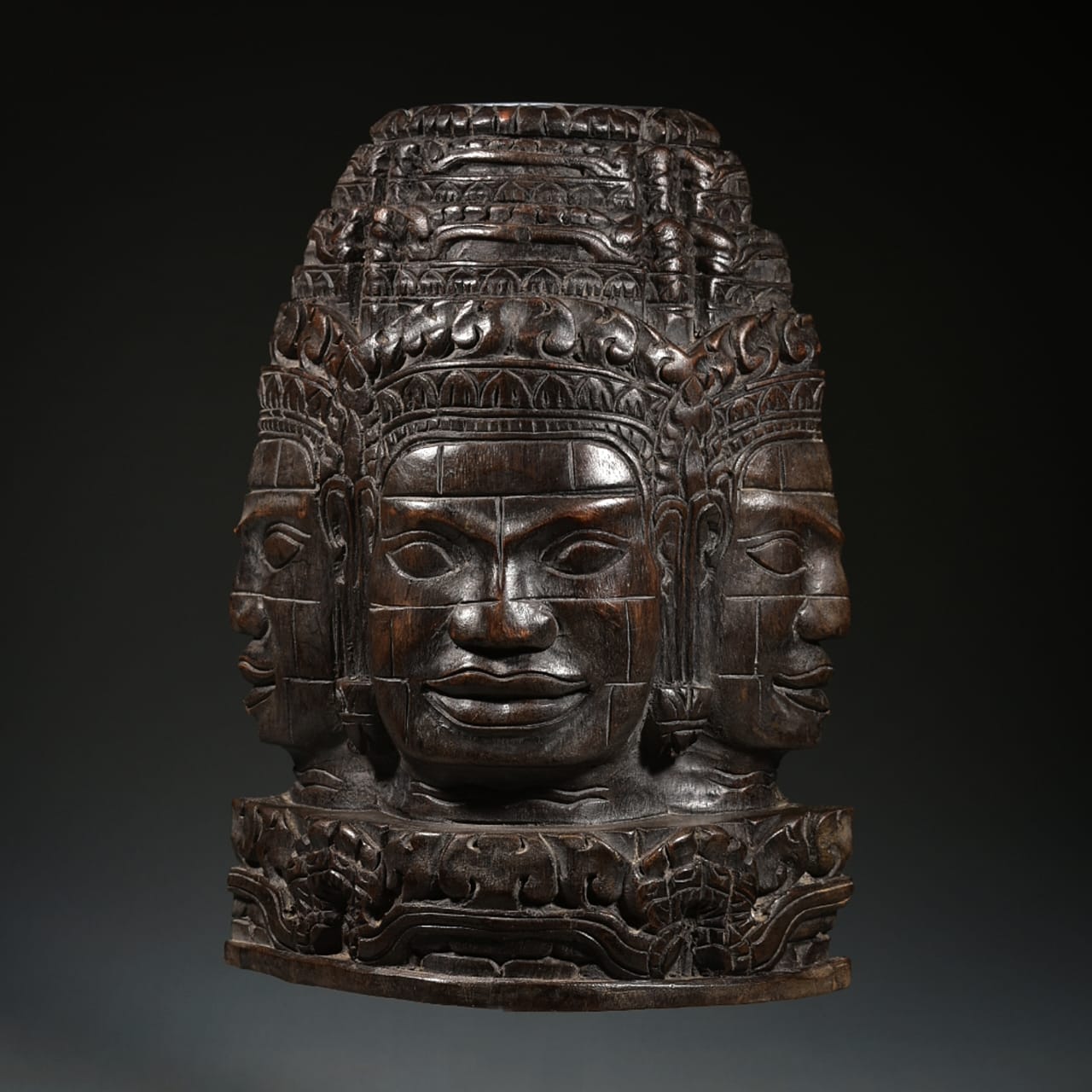 Hand Carved Wooden Combodian Shiva Panel