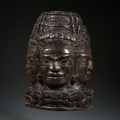 Hand Carved Wooden Combodian Shiva Panel