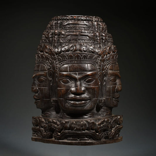 Hand Carved Wooden Combodian Shiva Panel