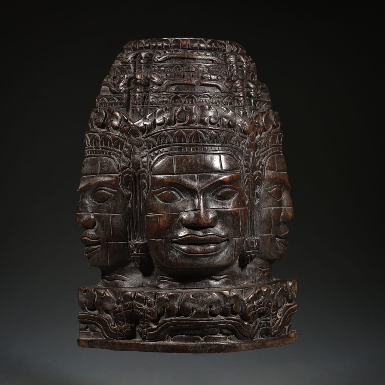 Hand Carved Wooden Combodian Shiva Panel