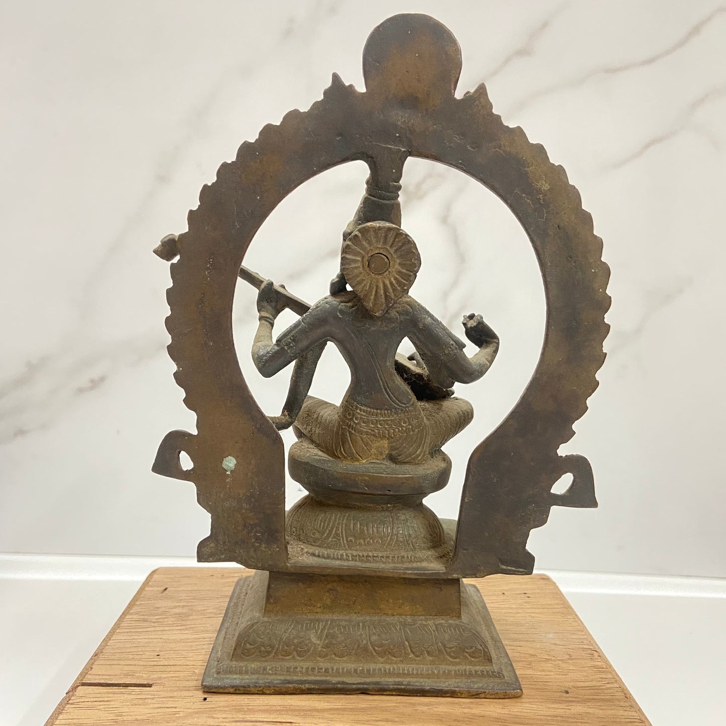 Old Bronze Seated Goddess Saraswati Playing Veena or Sitaar