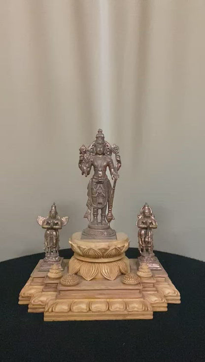 Hand Casted Copper Vishnu Darbar Idols with hand carved wooden base
