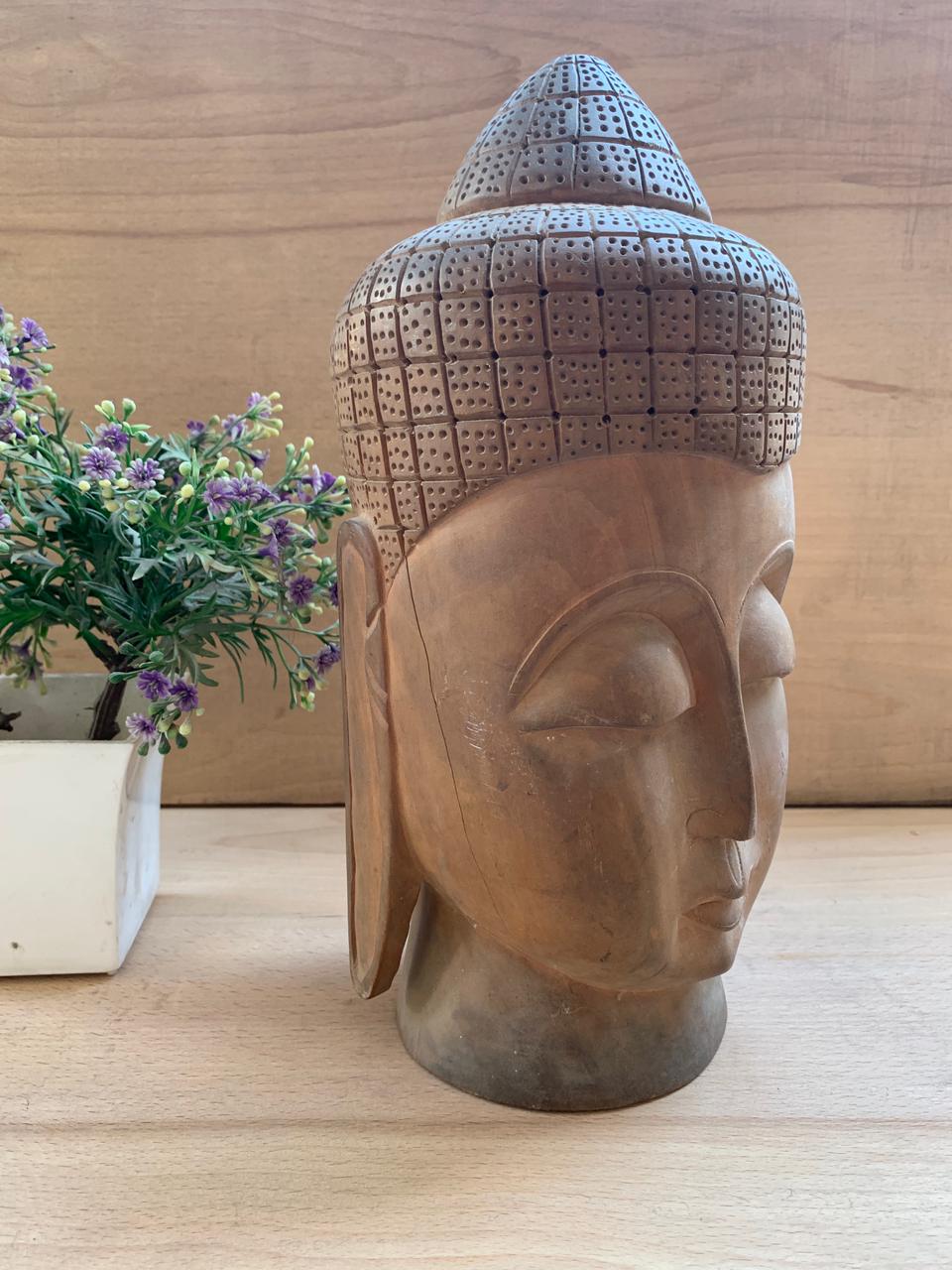 Buddha Head Wooden | Hand Carved | Fine Carving | Home Decor | Buddha head Idol - KhatiJi