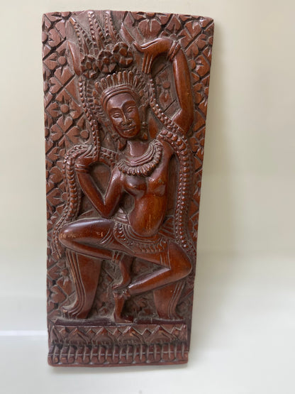 Antique Apsara beautifully carved in Cambodian Teak wood