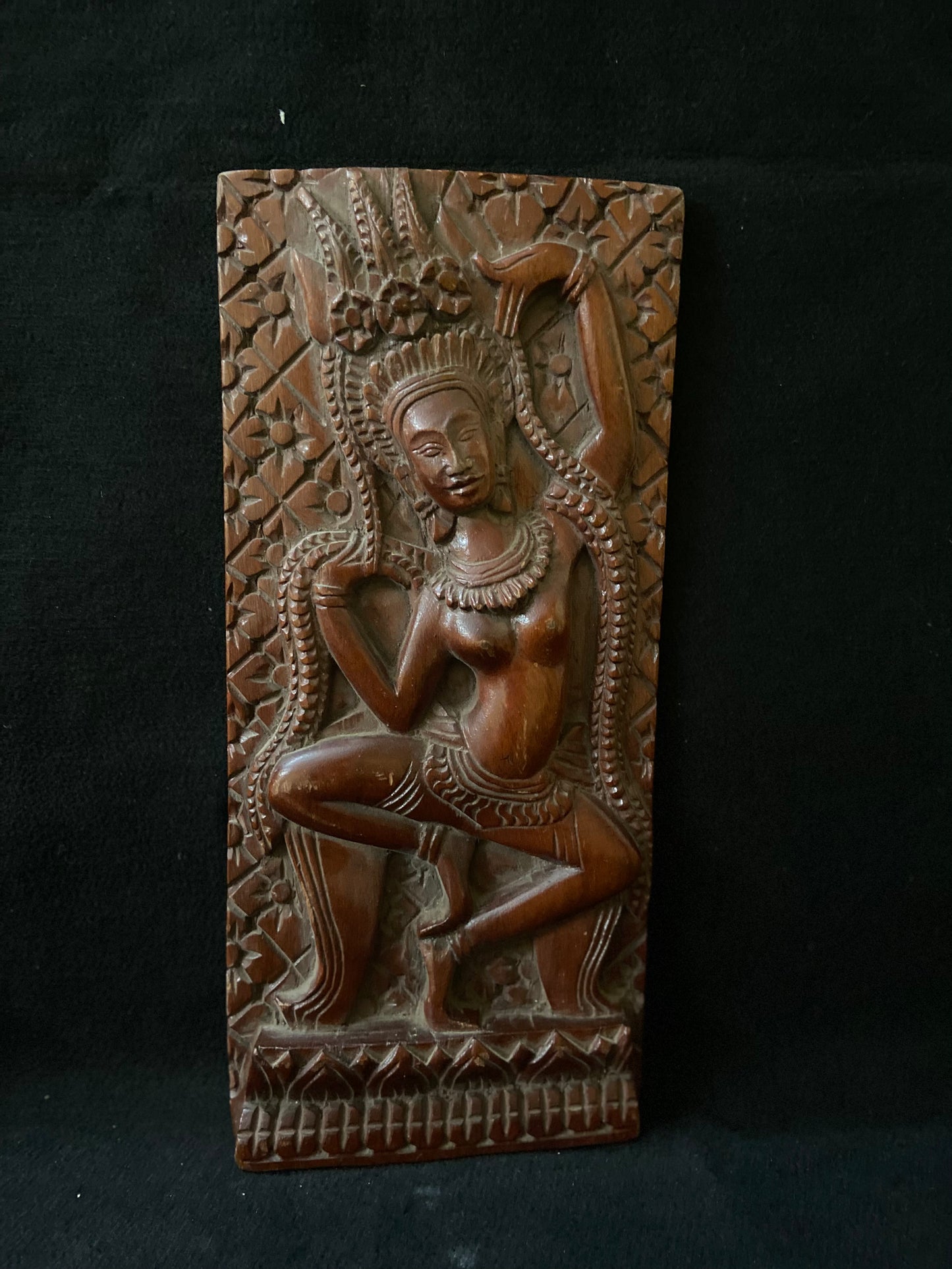 Antique Apsara beautifully carved in Cambodian Teak wood